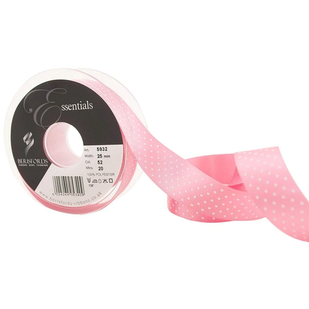 Berisford Ribbon Berisfords 20 M X 25 Mm Dainty Micro Dot Ribbon, Hot Pink 1 Berisford Ribbon Berisfords 20 M X 25 Mm Dainty Micro Dot Ribbon, Hot Pink