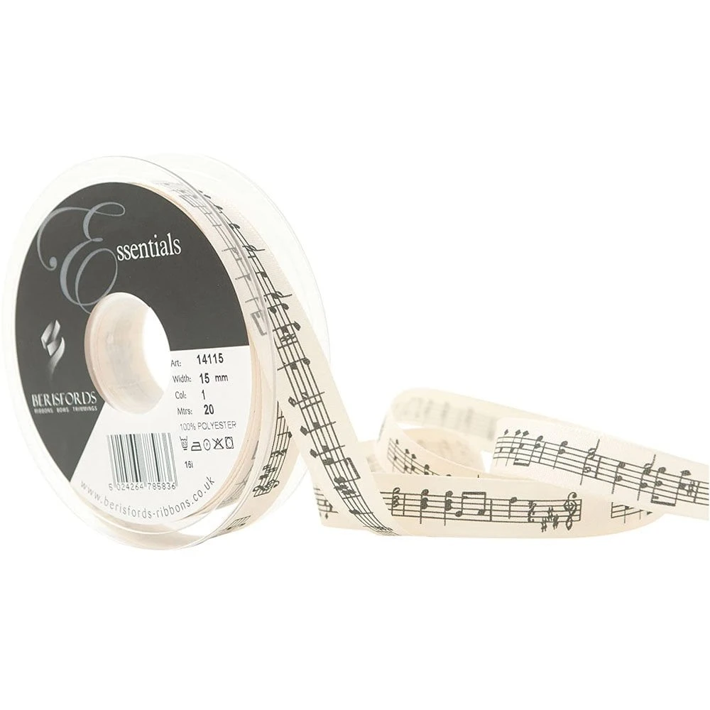 Berisford Ribbon Musical Notes Polyster Natural Colour Ribbon - 15mm X 20M 1 Berisford Ribbon Musical Notes Polyster Natural Colour Ribbon - 15mm X 20M