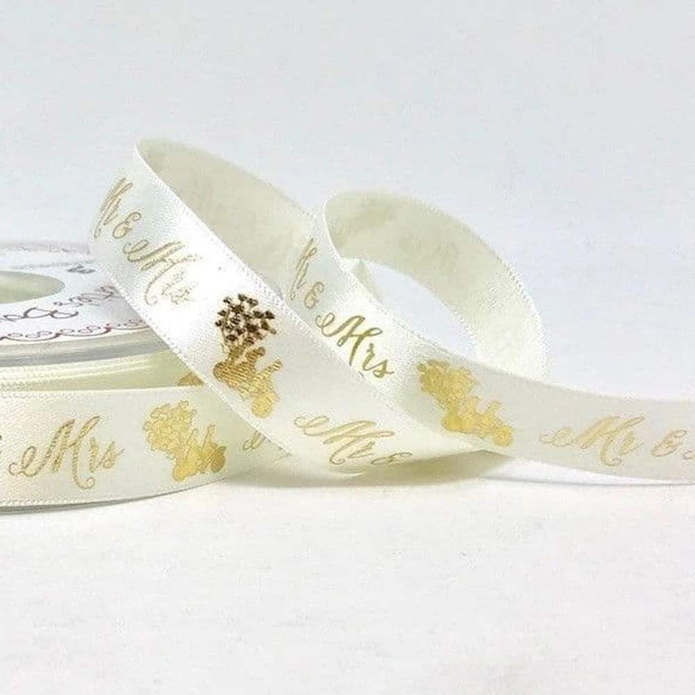 Berisford Ribbon Sparkle Satin Bridal Colour No.2 Ribbon - MR & MRS - 15mm X 20M 1 Berisford Ribbon Sparkle Satin Bridal Colour No.2 Ribbon - MR & MRS - 15mm X 20M