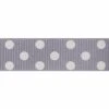 Berisford Ribbon Spotty Grosgrain Grey/Ivory Colour No.10 Ribbon - 15mm X 20M