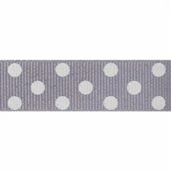 Berisford Ribbon Spotty Grosgrain Grey/Ivory Colour No.10 Ribbon - 15mm X 20M
