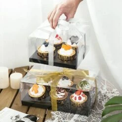 Silikomart Store 34 Cake Craft Company Black Deluxe Crystal Transparent Cupcake Boxes - Holds 4