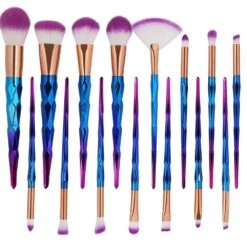 Blush Powder Metallic Blue / Rose Brush Set Of 15 - Ideal For Gift