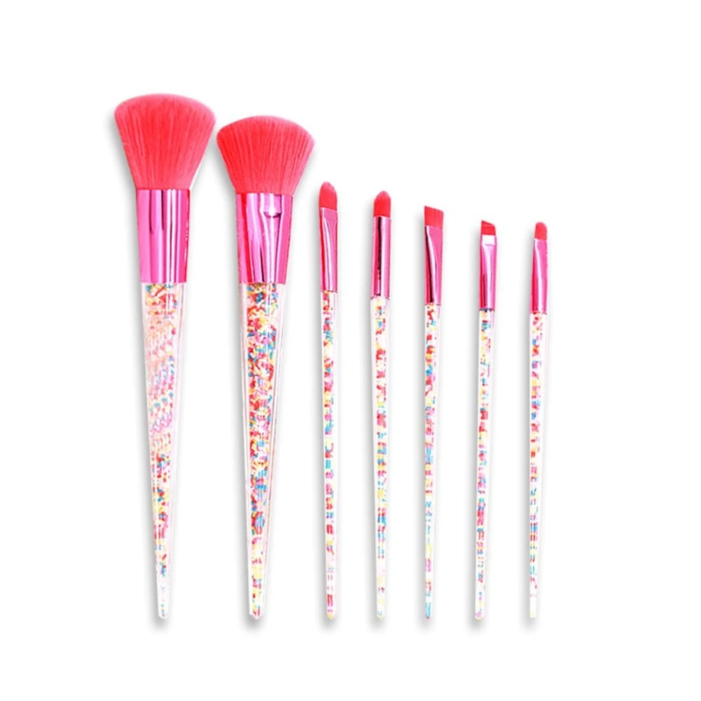 Blush Powder Metallic Hot Pink Brush Set With Sprinkles Inside - Set Of 7 - Ideal For Gift 1 Blush Powder Metallic Hot Pink Brush Set With Sprinkles Inside - Set Of 7 - Ideal For Gift