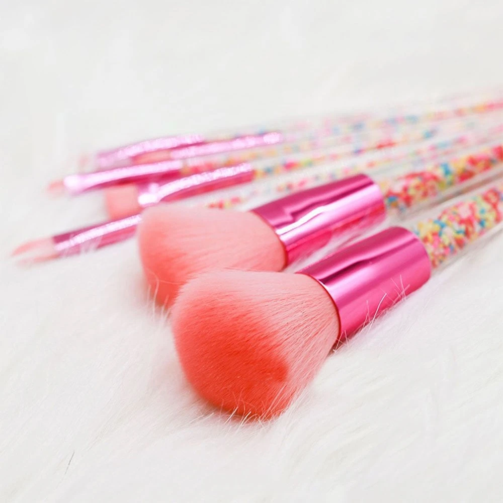Blush Powder Metallic Hot Pink Brush Set With Sprinkles Inside - Set Of 7 - Ideal For Gift 2 Blush Powder Metallic Hot Pink Brush Set With Sprinkles Inside - Set Of 7 - Ideal For Gift - Image 2