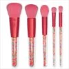 Blush Powder Metallic Red Mini Brush Set With Sprinkles Inside - Set Of 5 - Ideal For Gift