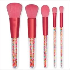 Blush Powder Metallic Red Mini Brush Set With Sprinkles Inside - Set Of 5 - Ideal For Gift