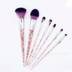 Blush Powder Metallic Silver / Purple Brush Set With Sprinkles Inside - Set Of 7 - Ideal For Gift