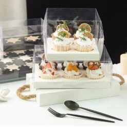 Cake Craft Company White Deluxe Crystal Transparent Cupcake Boxes - Holds 4 -Silikomart Store cake craft company white deluxe crystal transparent cupcake boxes holds 4 p18617 66398 image
