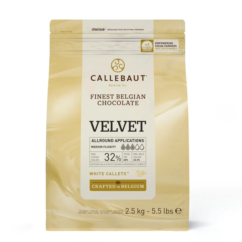 Callebaut Velvet White Chocolate Callets 32% - 2.5kg 1 Callebaut Velvet White Chocolate Callets 32% - 2.5kg