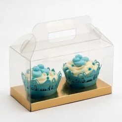 Club Green Clear PVC High Quality Cupcake Box With Gold Insert - Holds 2