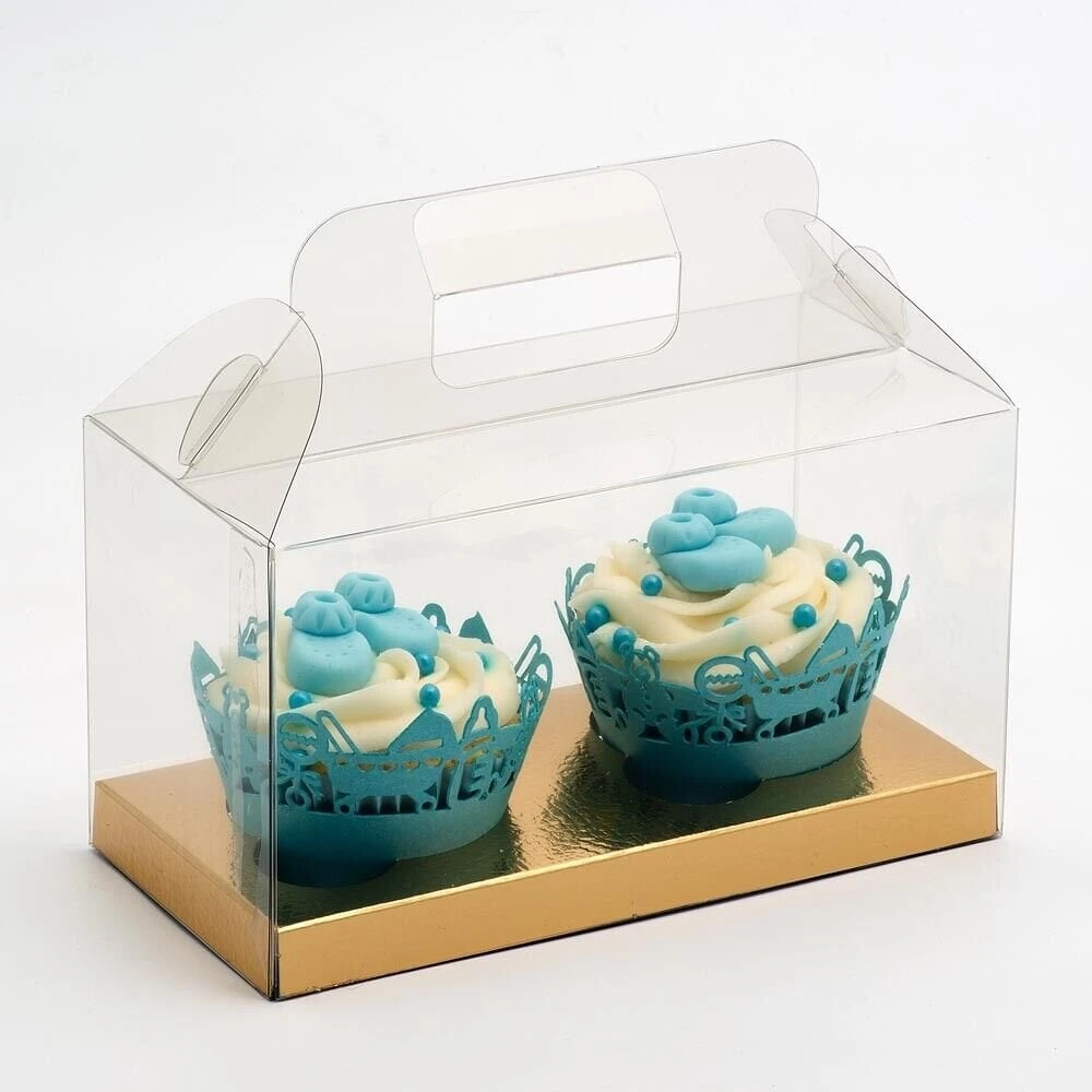 Club Green Clear PVC High Quality Cupcake Box With Gold Insert - Holds 2 1 Club Green Clear PVC High Quality Cupcake Box With Gold Insert - Holds 2
