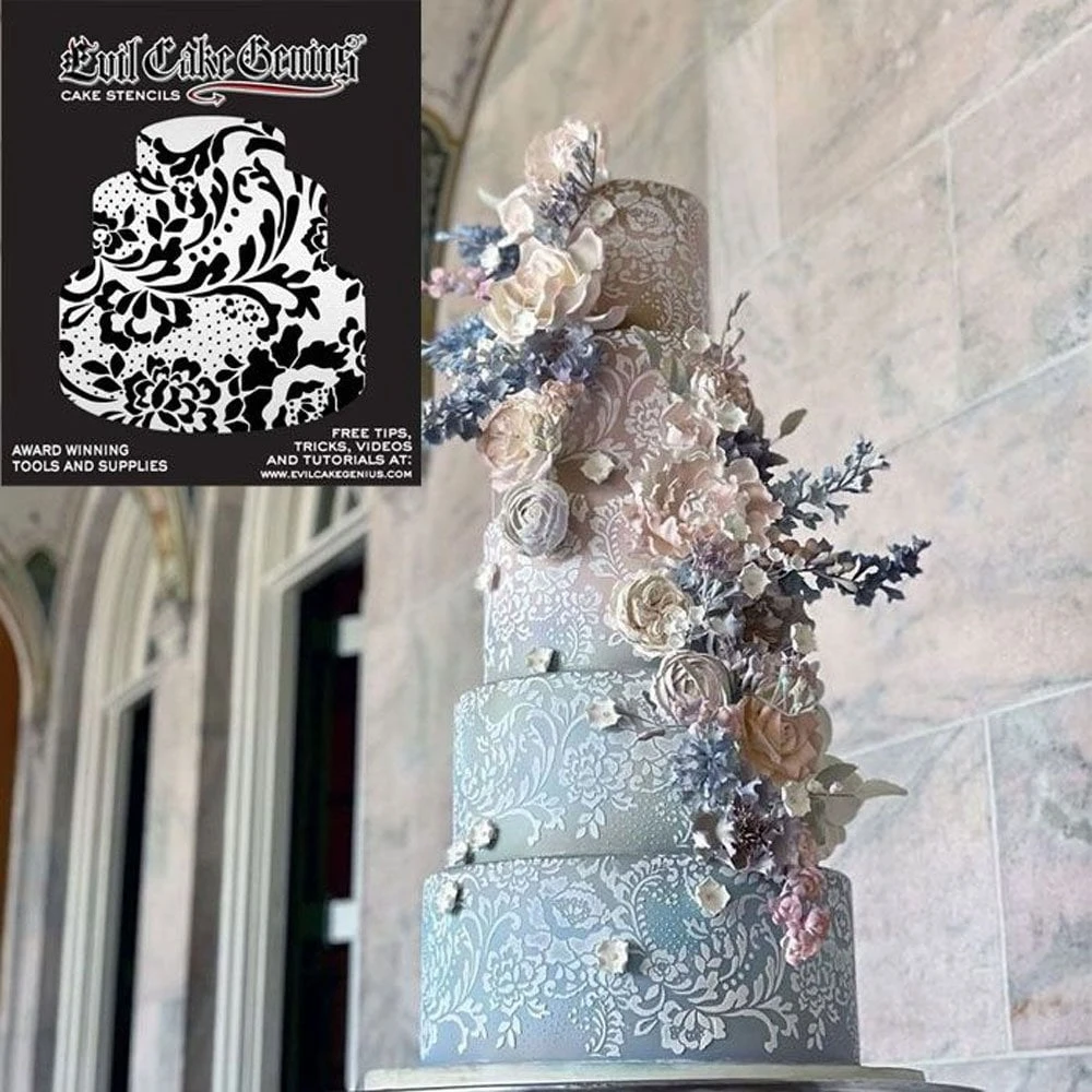 Evil Cake Genius Acrylic Cake Stencil - Bridal Lace 2 Evil Cake Genius Acrylic Cake Stencil - Bridal Lace - Image 2