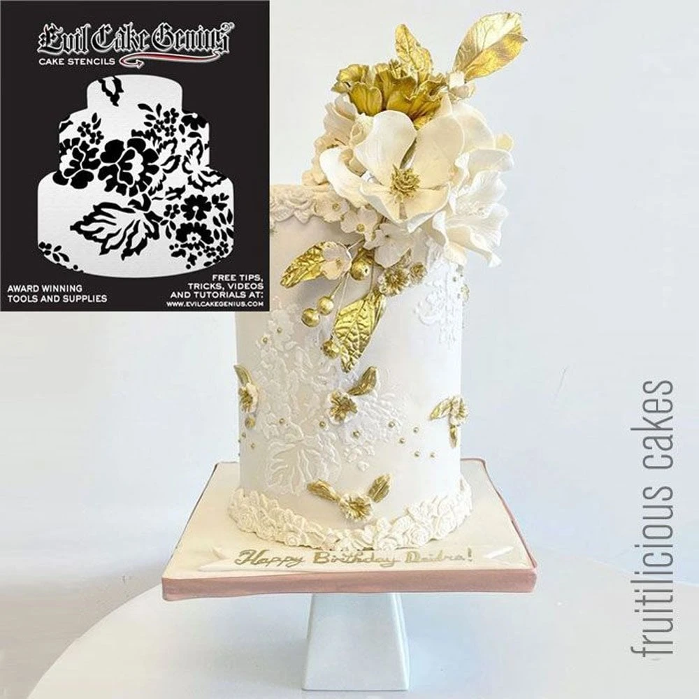 Evil Cake Genius Acrylic Cake Stencil - Chantilly Lace 2 Evil Cake Genius Acrylic Cake Stencil - Chantilly Lace - Image 2