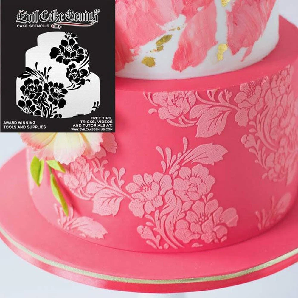 Evil Cake Genius Acrylic Cake Stencil - Rose Lace 4 Evil Cake Genius Acrylic Cake Stencil - Rose Lace - Image 4