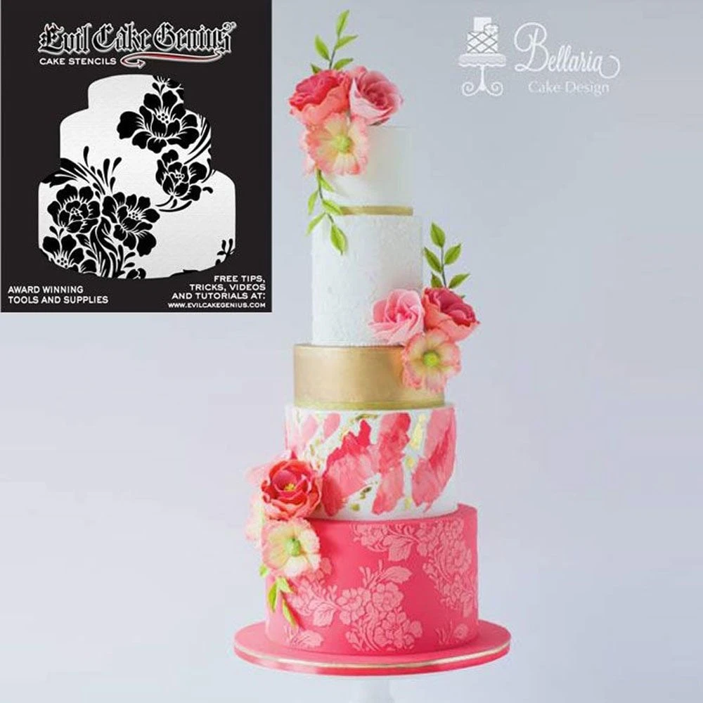 Evil Cake Genius Acrylic Cake Stencil - Rose Lace 5 Evil Cake Genius Acrylic Cake Stencil - Rose Lace - Image 5
