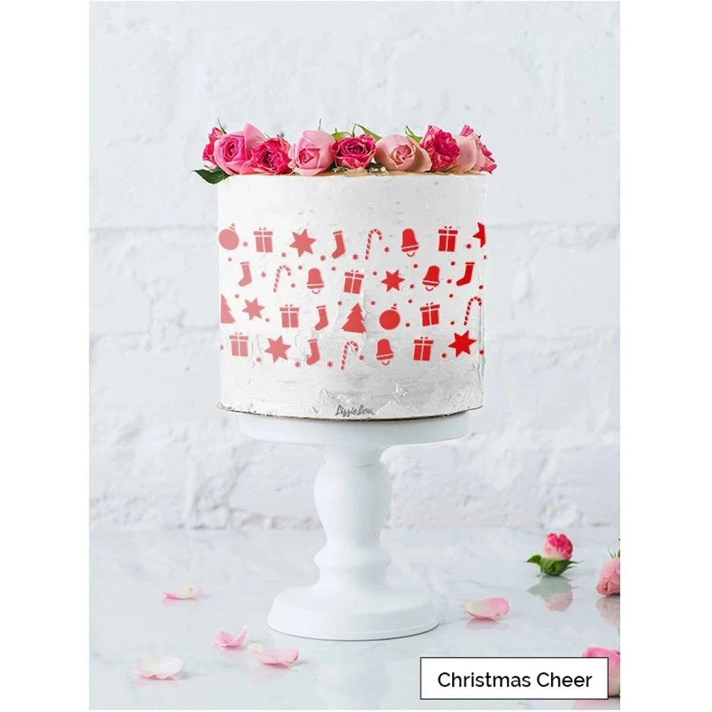 LissieLou Christmas Cheer Cake Stencil - Full Size Design 1 LissieLou Christmas Cheer Cake Stencil - Full Size Design