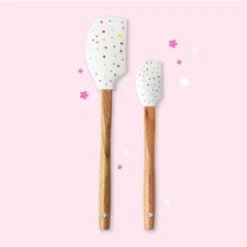 Sweetapolita Wooden Hand Silicone Spatula Bundle - Magic Medley In Frosting White - Set Of 2 - 1 X Large (12") & 1 X Small (9.5")